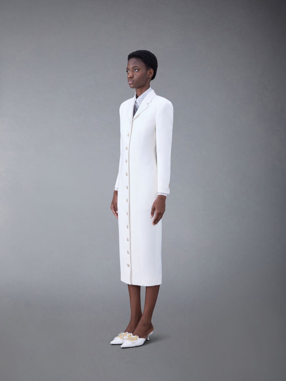 Thom Browne Wool Crepe Moulded Shoulder Maxi Donna Vestito Bianche | FWX51U07968