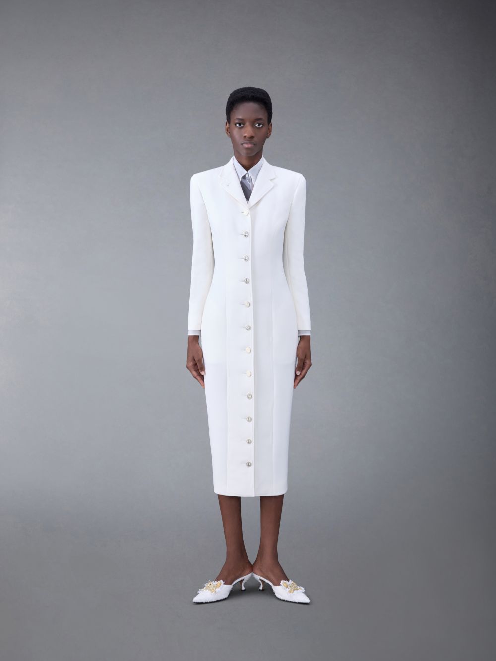 Thom Browne Wool Crepe Moulded Shoulder Maxi Donna Vestito Bianche | FWX51U07968