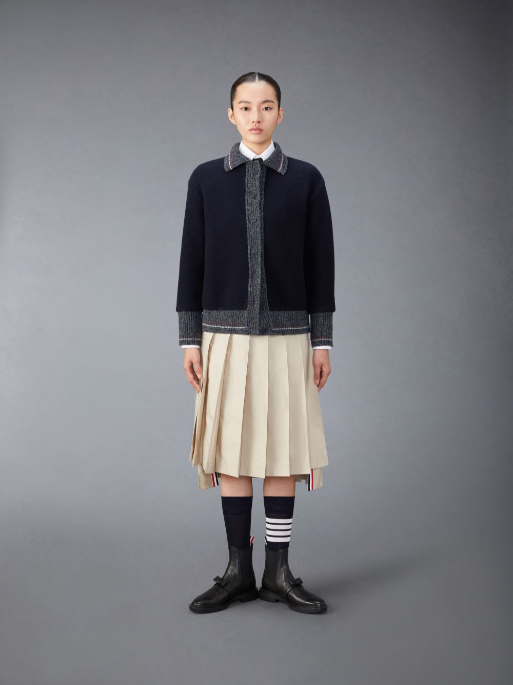 Thom Browne Wool Fleece Donna Cardigan Blu | JXJ92B91897