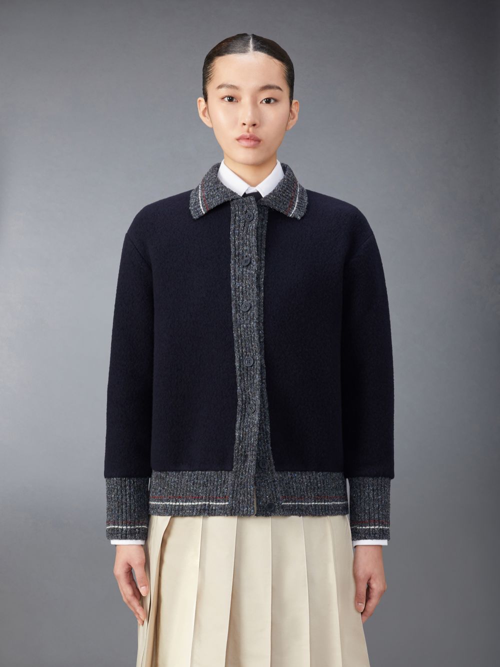 Thom Browne Wool Fleece Donna Cardigan Blu | JXJ92B91897