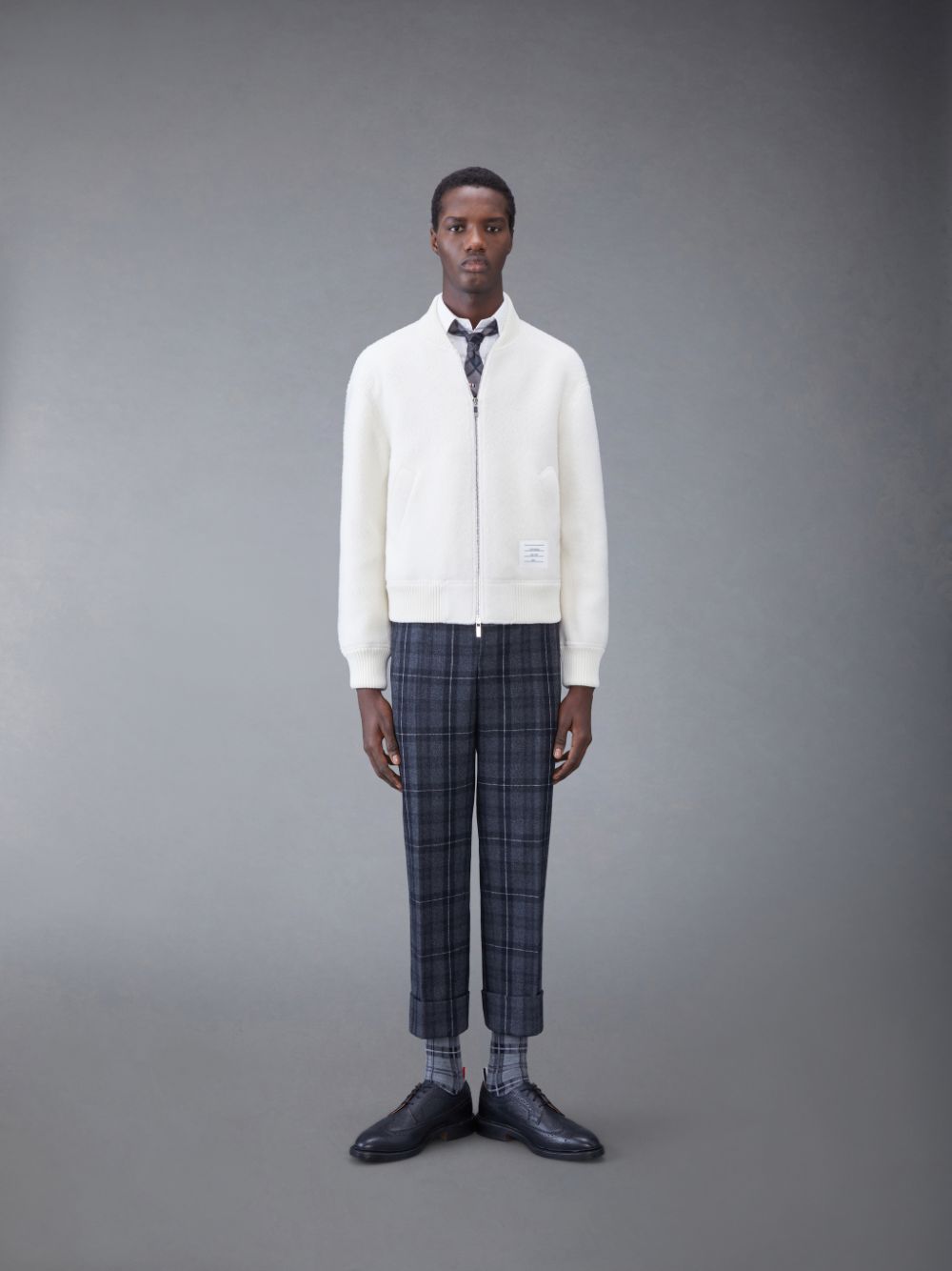 Thom Browne Wool Fleece Stripe Bomber Uomo Giacche Bianche | VGQ55A83293