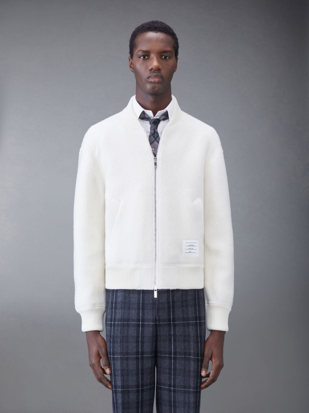 Thom Browne Wool Fleece Stripe Bomber Uomo Giacche Bianche | VGQ55A83293