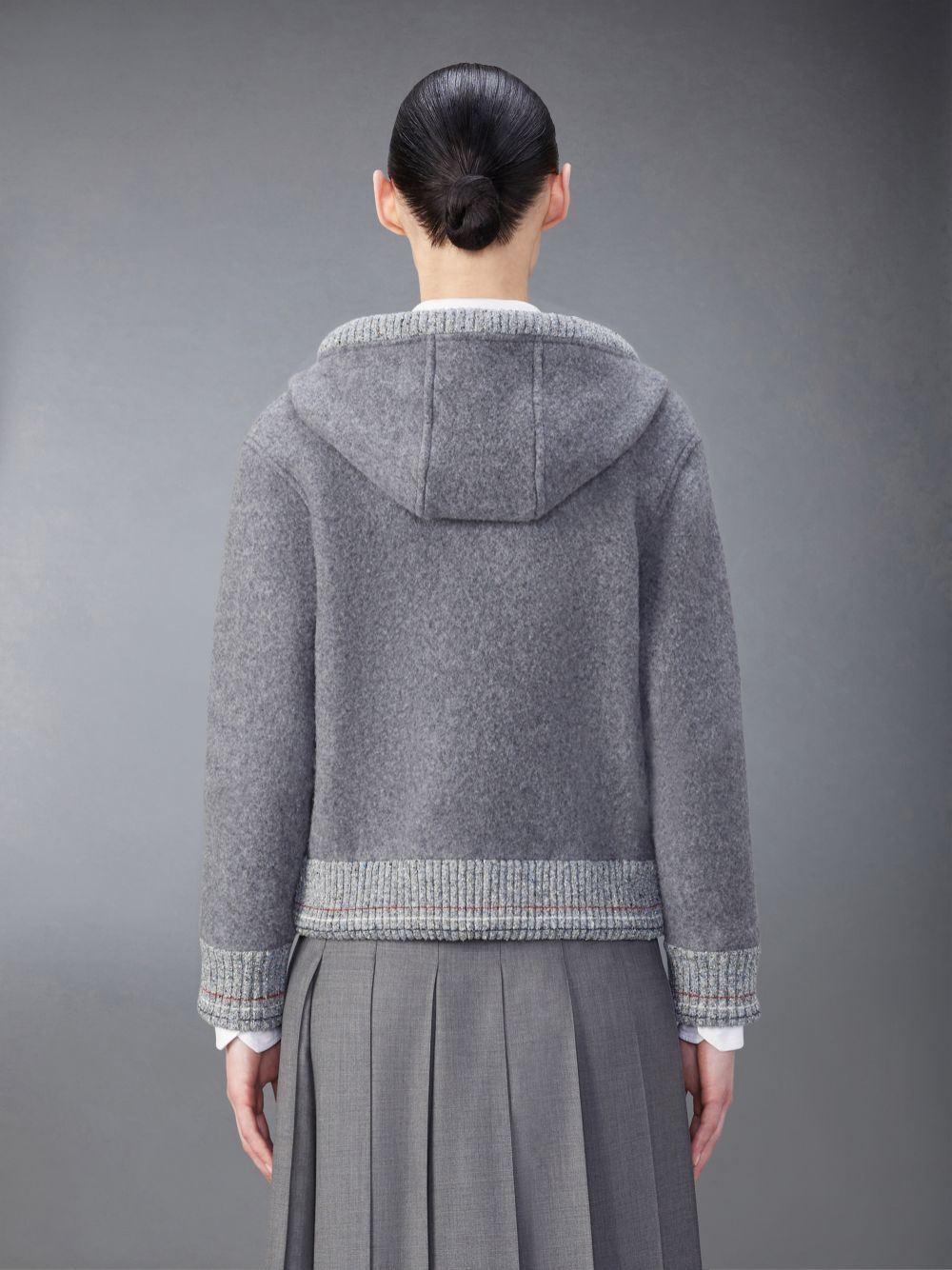 Thom Browne Wool Fleece Zip up Donna Felpa con Cappuccio Grigie | UEX87S46984