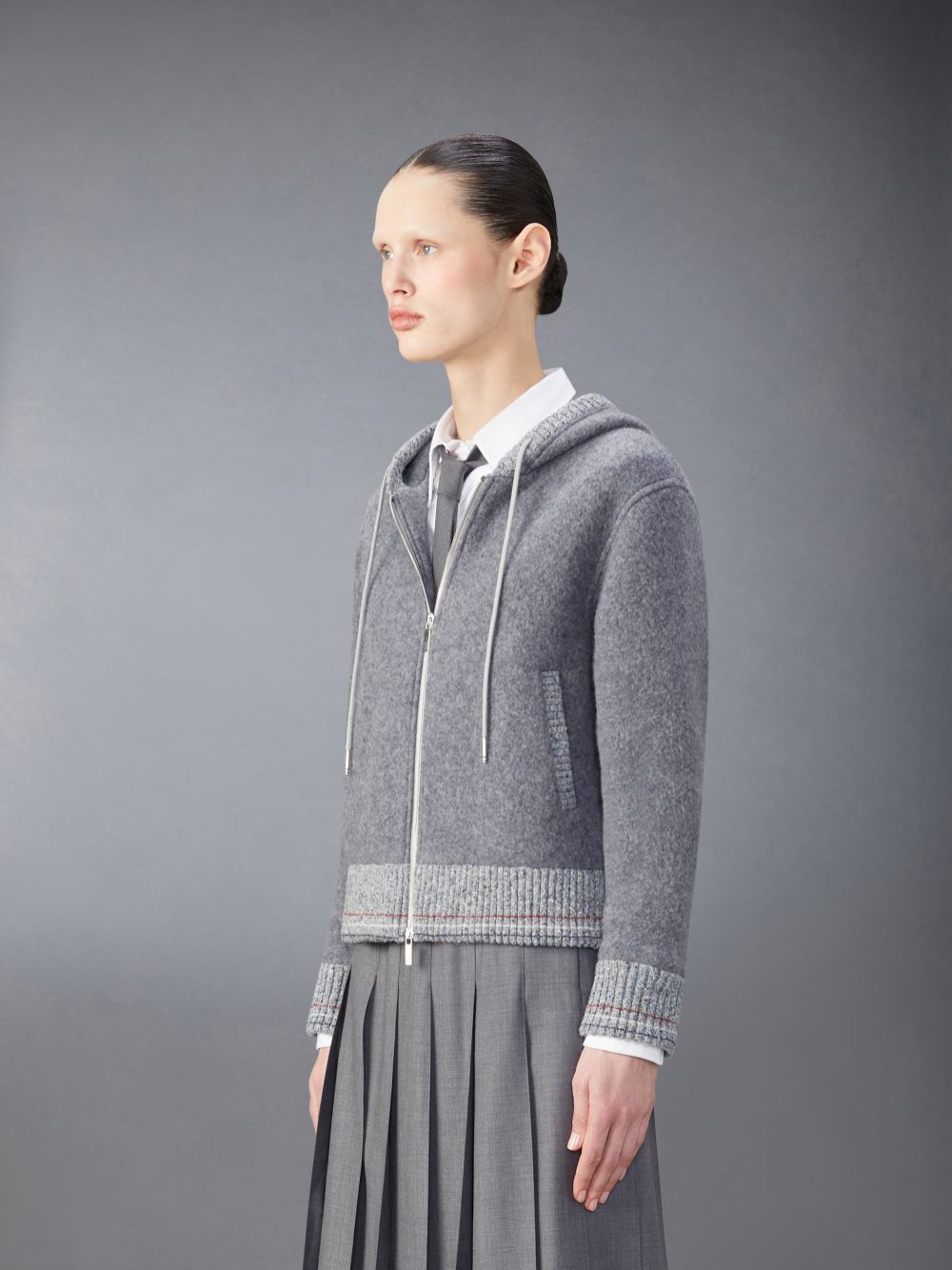 Thom Browne Wool Fleece Zip up Donna Felpa con Cappuccio Grigie | UEX87S46984