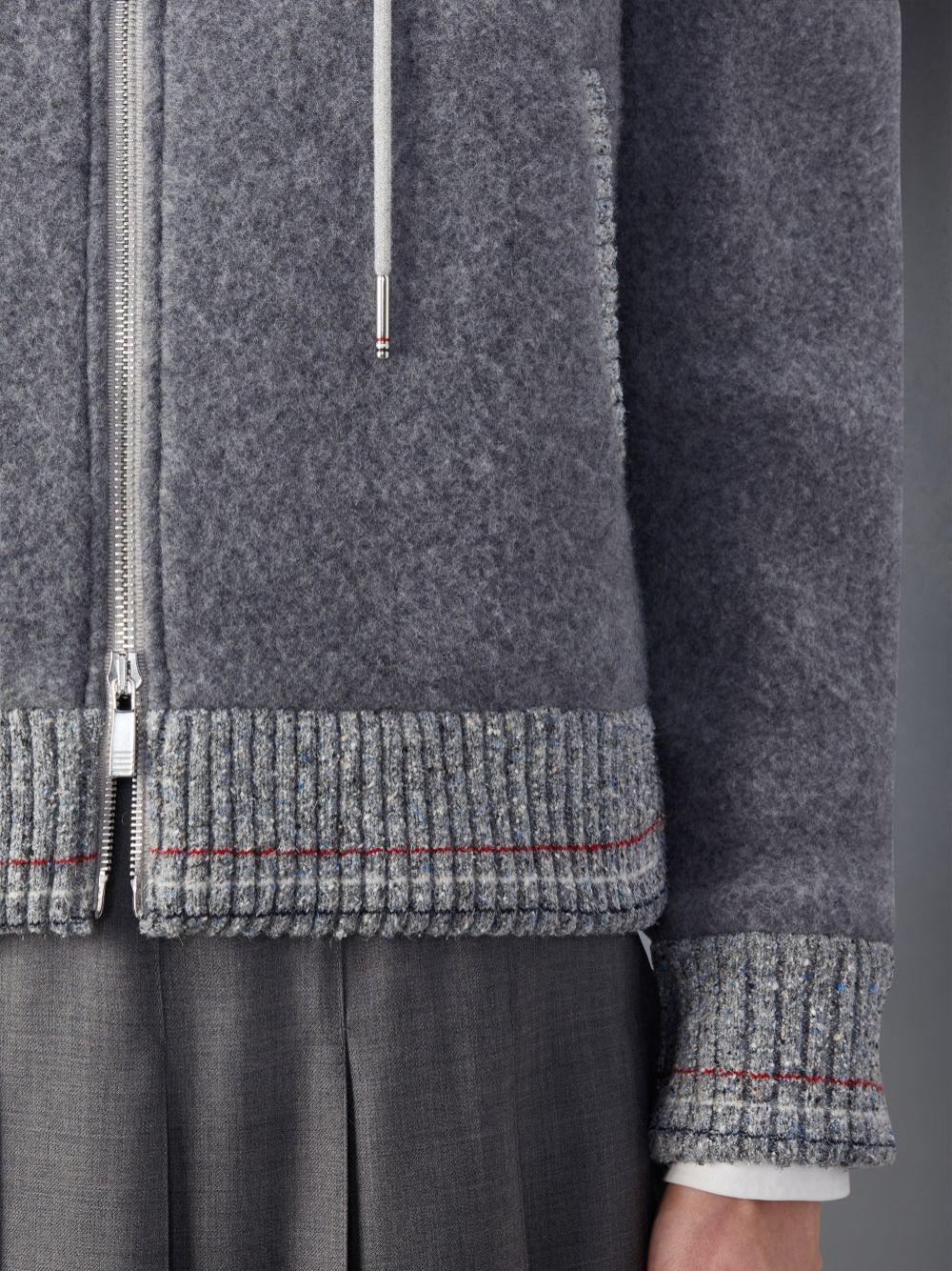 Thom Browne Wool Fleece Zip up Donna Felpa con Cappuccio Grigie | UEX87S46984