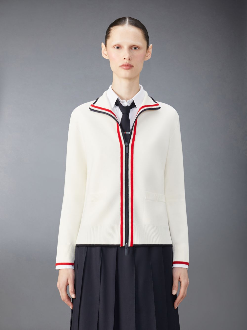 Thom Browne Wool Funnel Neck Full Zip Donna Cardigan Bianche | ICG72L70908