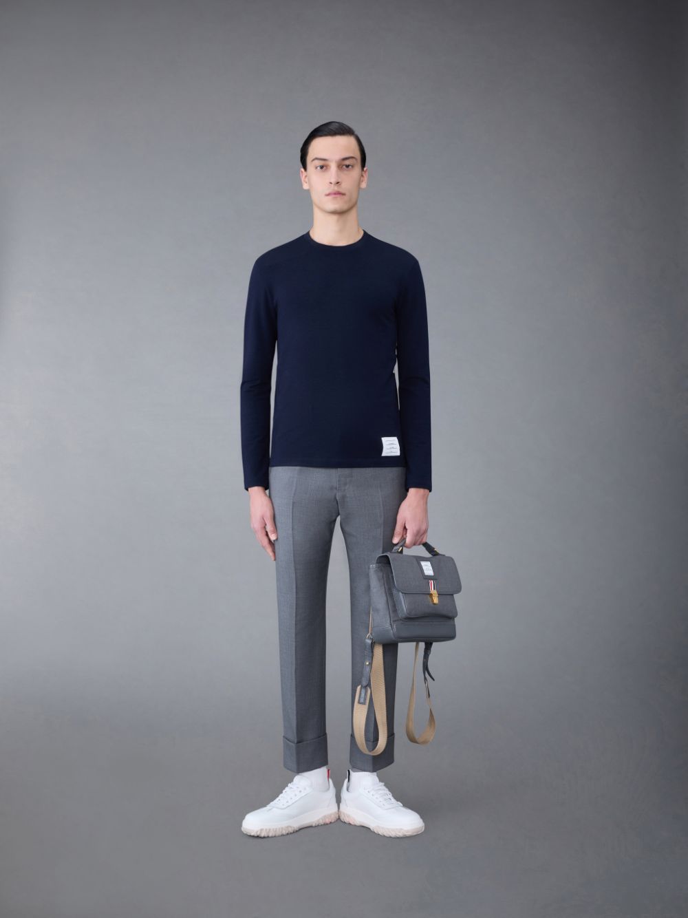 Thom Browne Wool Jersey 4-Bar Long Sleeve Uomo Magliette Blu | QUZ05N06858