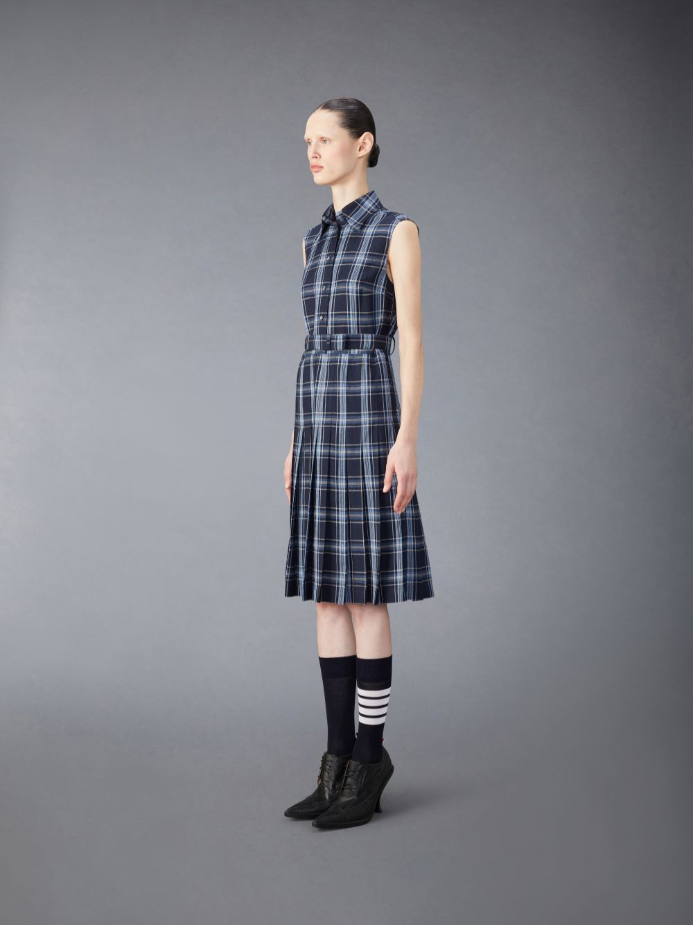 Thom Browne Wool Linen Midi Belted Donna Vestito Blu | QNU63G18583