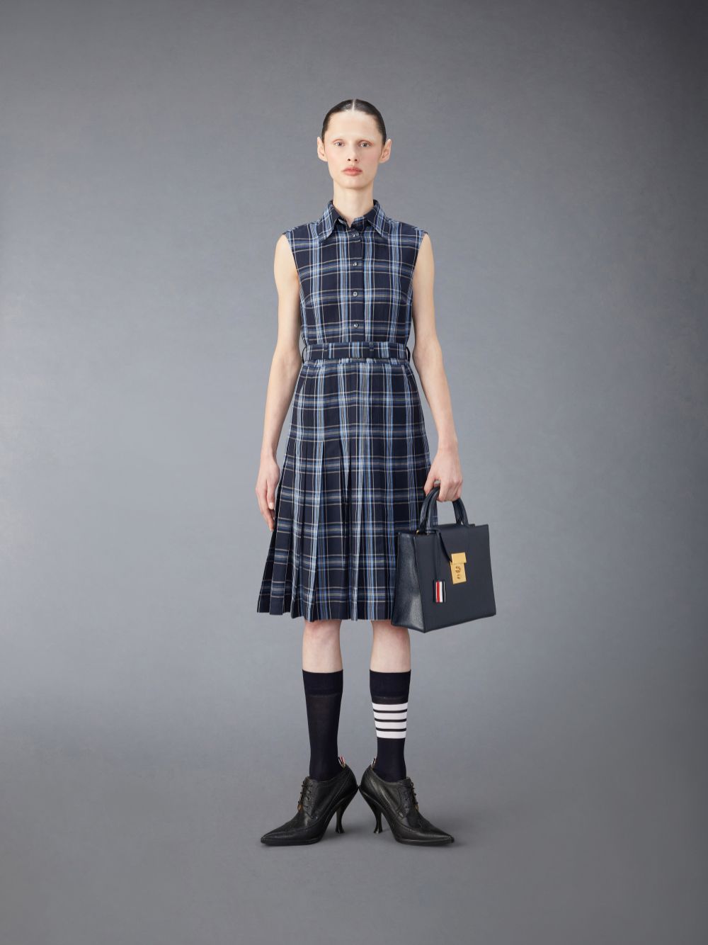 Thom Browne Wool Linen Midi Belted Donna Vestito Blu | QNU63G18583