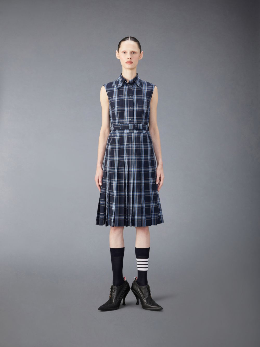 Thom Browne Wool Linen Midi Belted Donna Vestito Blu | QNU63G18583