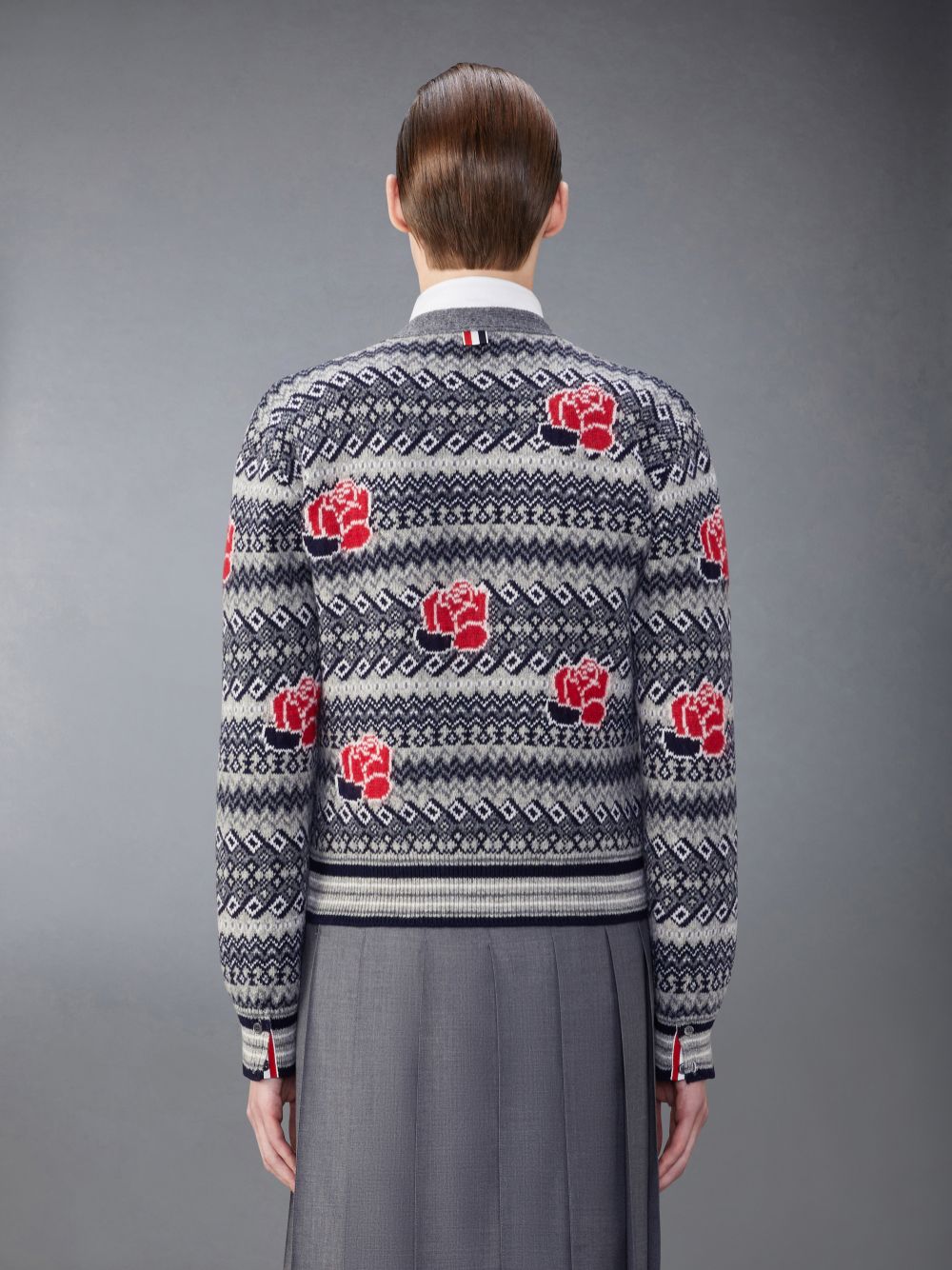 Thom Browne Wool Mohair Rose and Raven Uomo Cardigan Grigie | BRG92Z11057