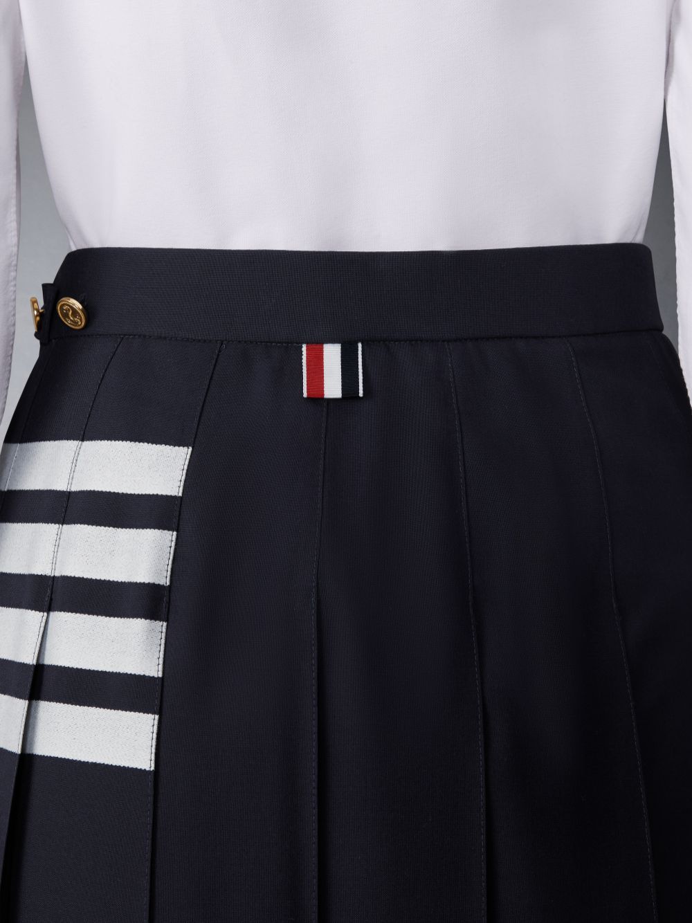 Thom Browne Wool Plain Weave Pleated 4-Bar Donna Gonne Blu Marino | JMB09J15457