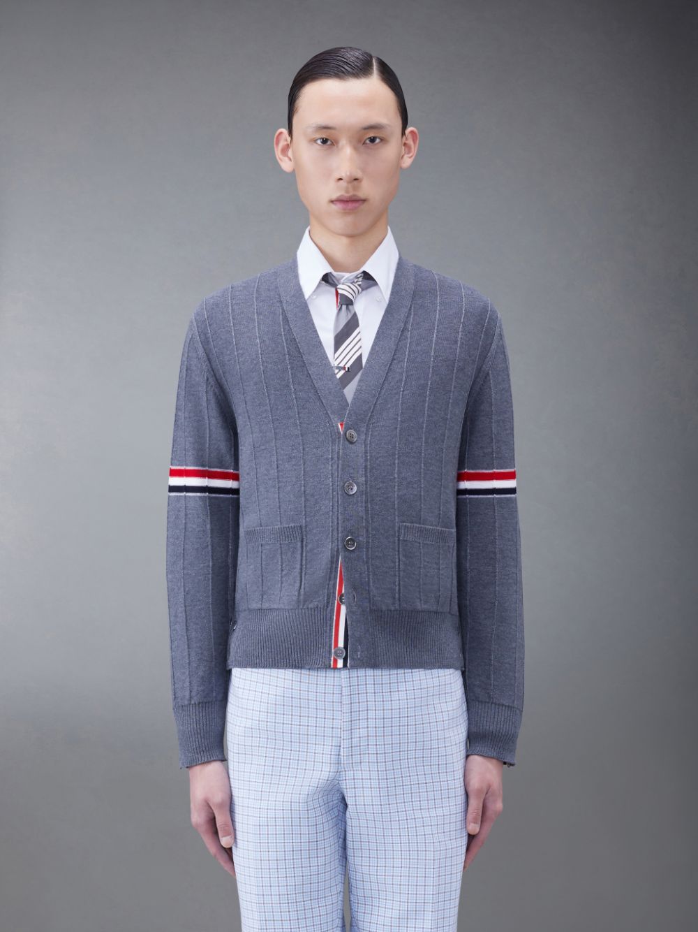 Thom Browne Wool Relaxed V-Neck Armband Uomo Cardigan Grigie | FYL11N63188