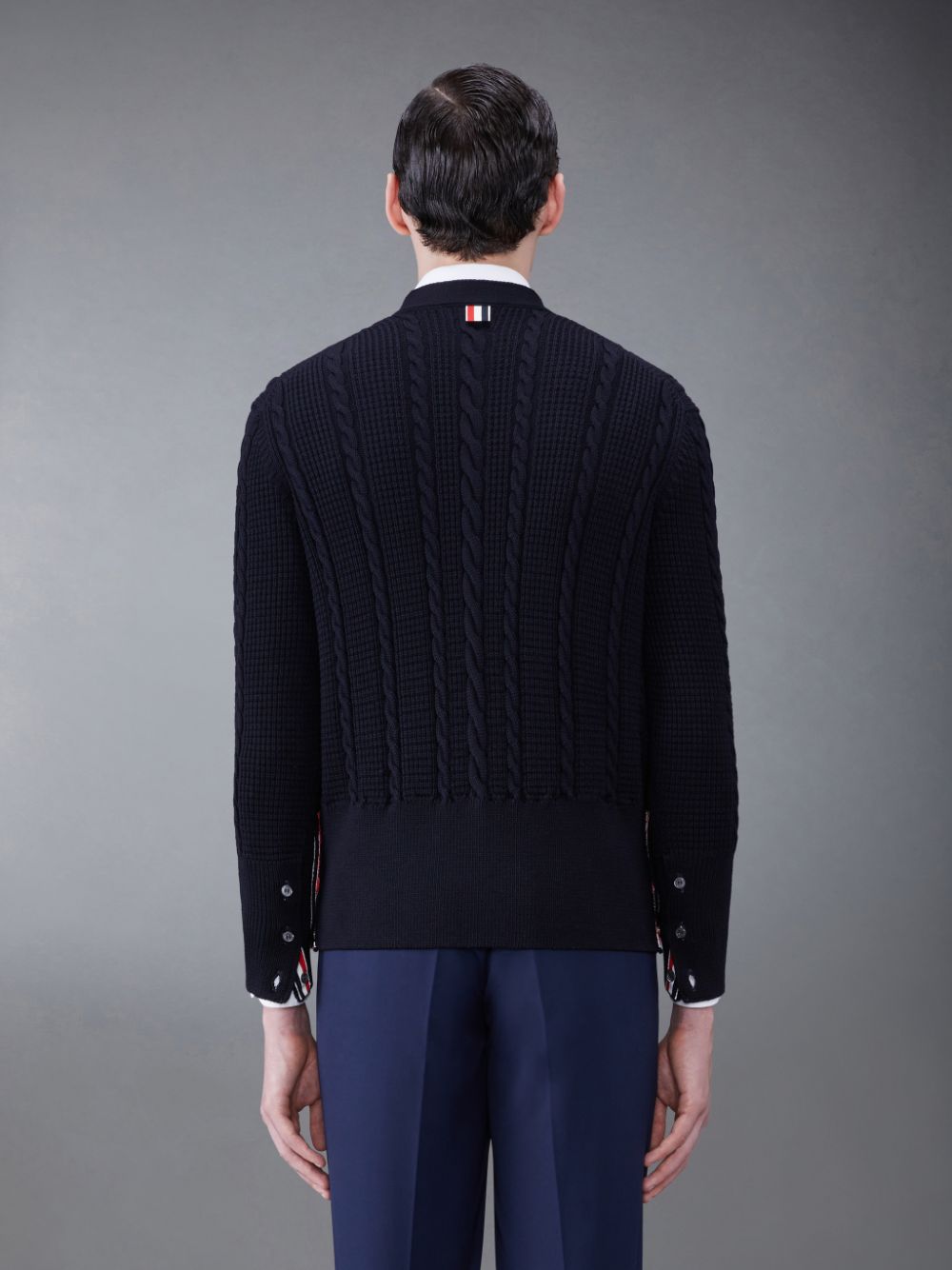 Thom Browne Wool Relaxed V-Neck Cable Uomo Cardigan Blu | BAN05B57456