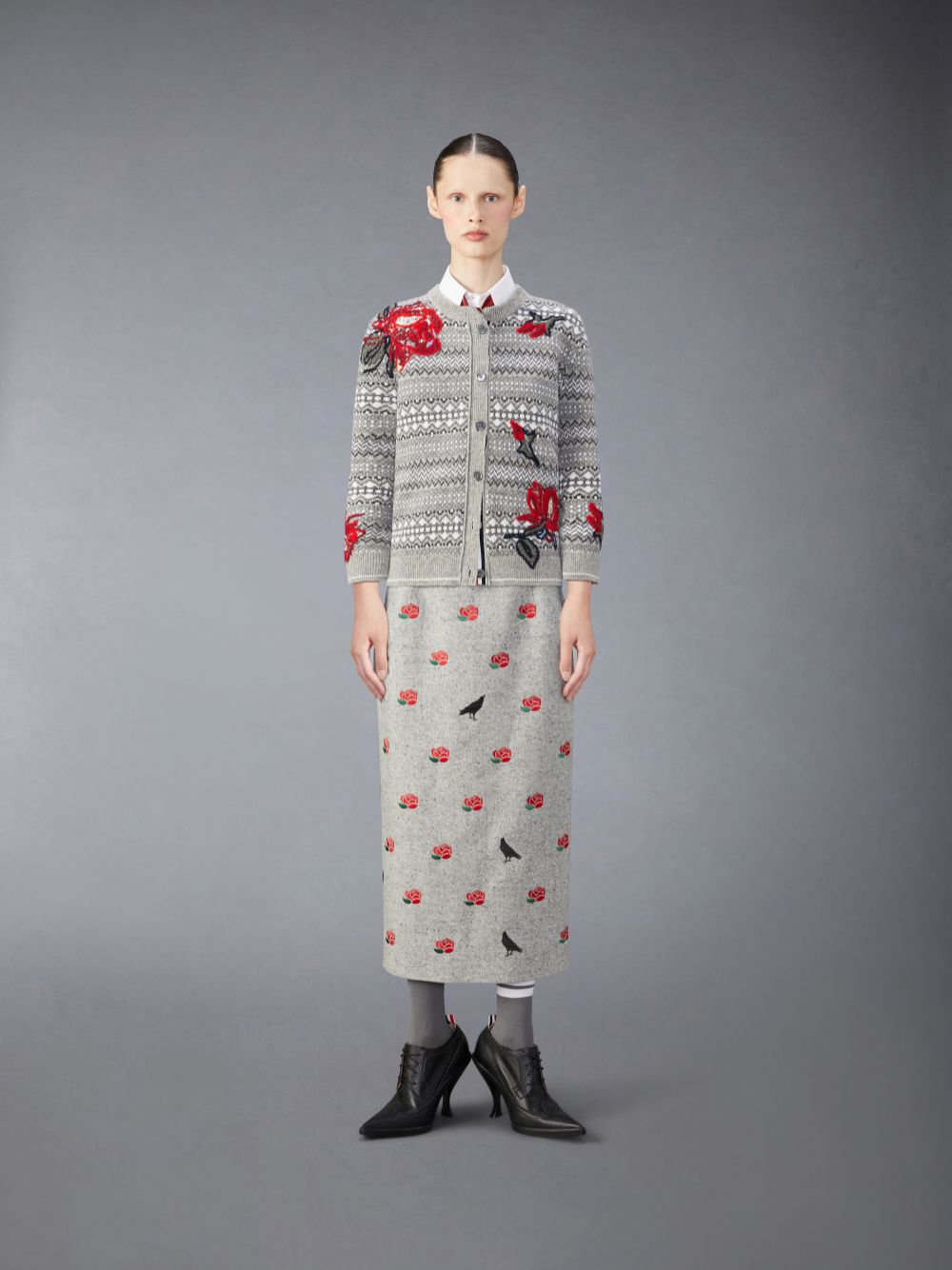 Thom Browne Wool Rose Donna Cardigan Grigie | ACZ51A08458