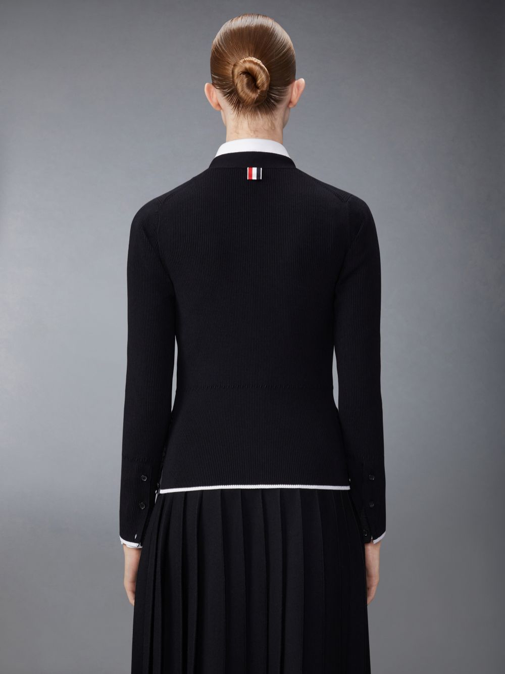 Thom Browne Wool Silk Blend Tipping Rib Stitch Cable Donna Cardigan Nere | NBI30S70973